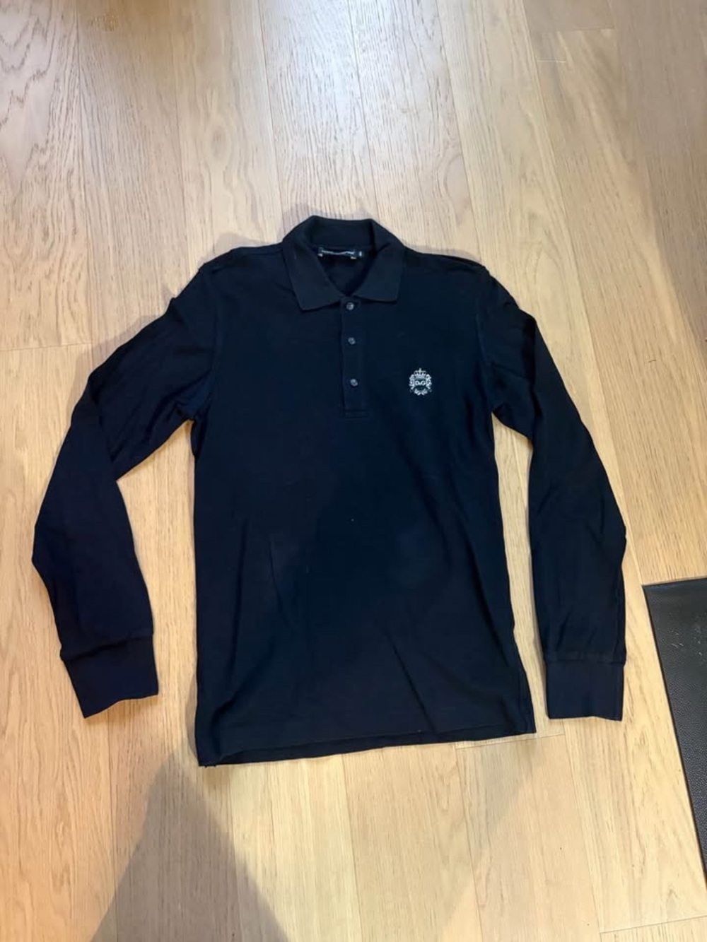 Dolce & Gabbana Black Long-Sleeve Polo with Chest Crest